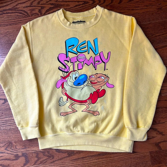Nickelodeon Ren & Stimpy Yellow Graphic Crewneck Sweatshirt Size Small - Picture 1 of 4